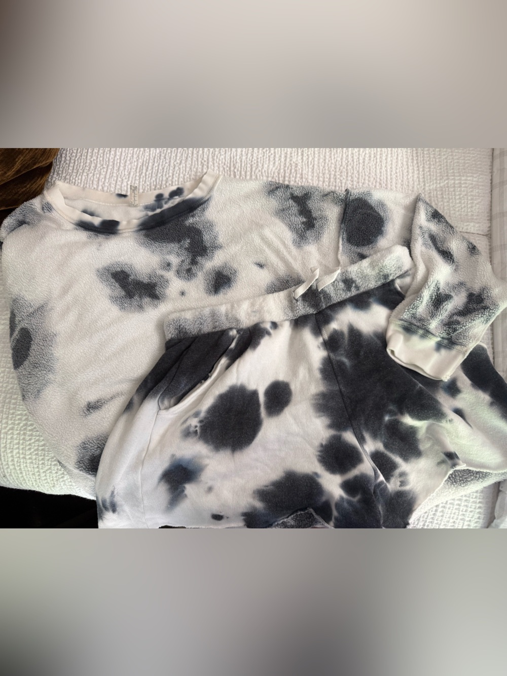 Free People Intimately Kelly Wash Fleece Tie-Dye Set Black White Size Medium